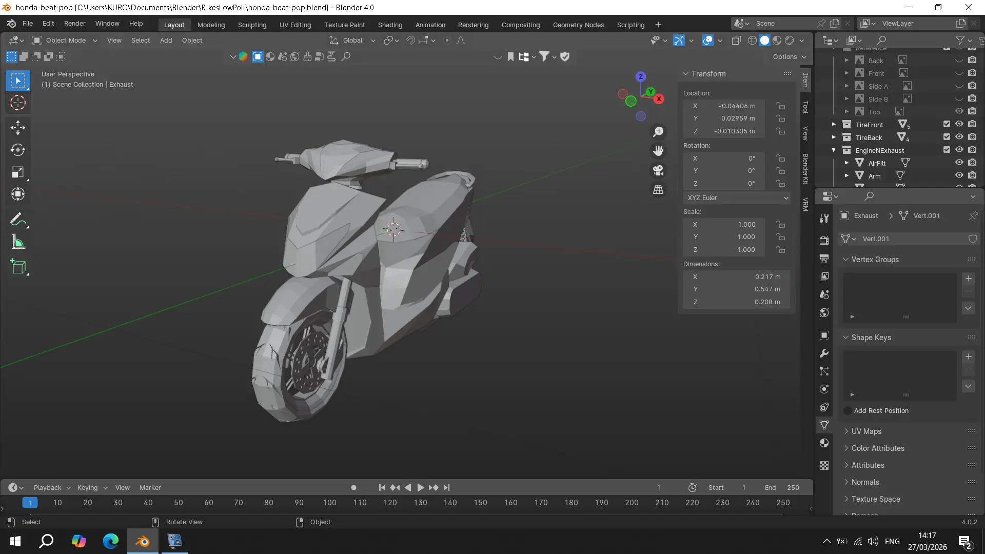 Honda Beat Pop Motorcycle Blender 3D model by Kuro Adi