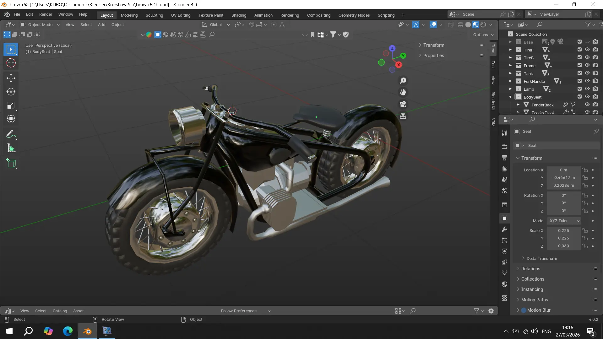 BMW R62 Motorcycle Blender 3D model by Kuro Adi